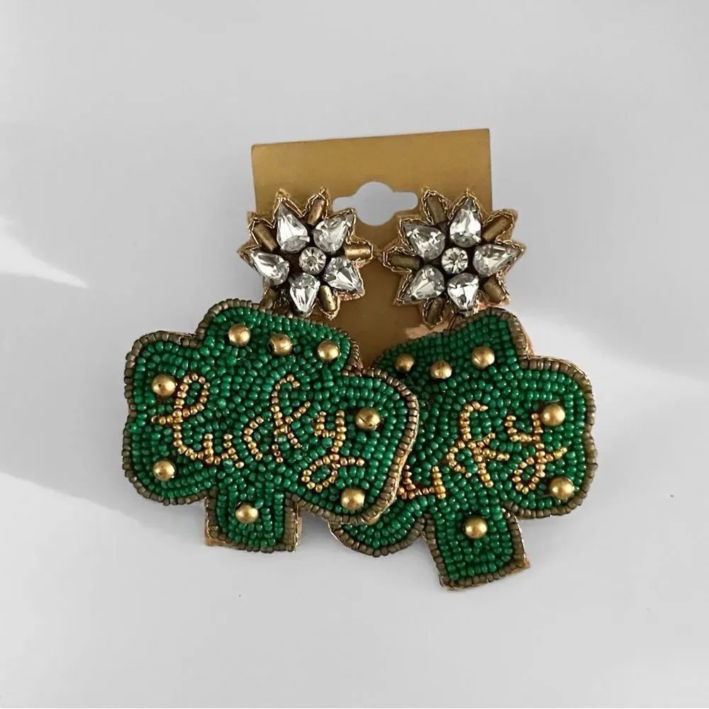 Beaded Lucky Clover Shamrock Earrings